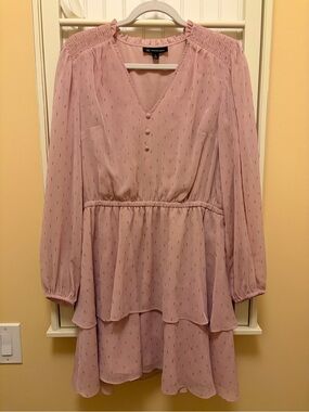 INC International Concepts Blush Pink Long Sleeve Tiered V-Neck Dress